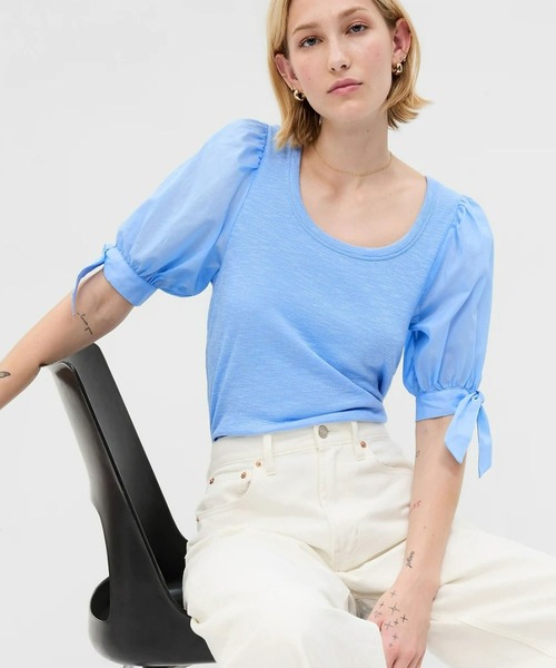 GAP（ギャップ）の「パフスリーブ リブ トップス（Tシャツ/カットソー・レディース・ホワイト/ブルー/ブラック・XL/XS/L/M/S/XXS）」の3枚目の写真