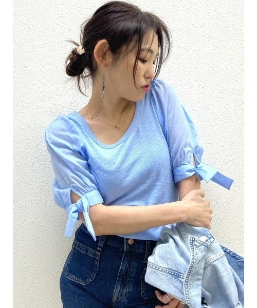 GAP（ギャップ）の「パフスリーブ リブ トップス（Tシャツ/カットソー・レディース・ホワイト/ブルー/ブラック・XL/XS/L/M/S/XXS）」の10枚目の写真