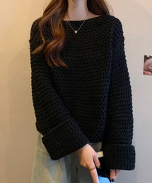 ざっくり編みルーズニットプルオーバー
