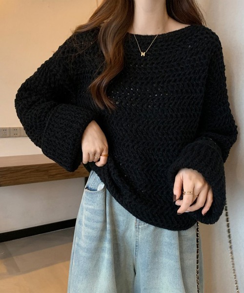 leune(ルネ)の「ざっくり編みルーズニットプルオーバー(ニット/セーター・レディース・ベージュ/ブラック/オフホワイト・FREE)」の21枚目の写真