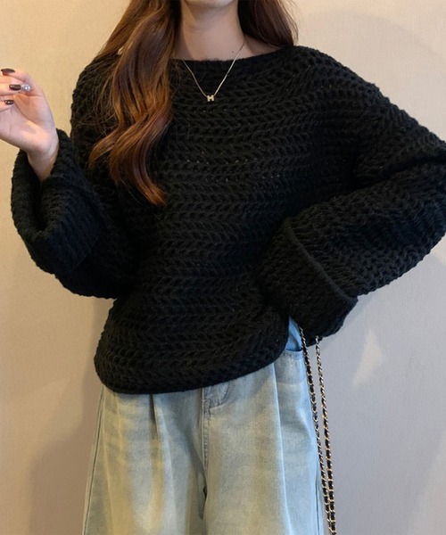 leune(ルネ)の「ざっくり編みルーズニットプルオーバー(ニット/セーター・レディース・ベージュ/ブラック/オフホワイト・FREE)」の6枚目の写真