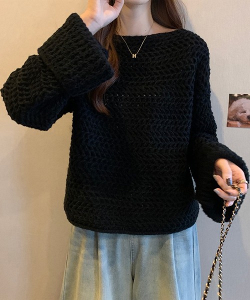 leune(ルネ)の「ざっくり編みルーズニットプルオーバー(ニット/セーター・レディース・ベージュ/ブラック/オフホワイト・FREE)」の9枚目の写真