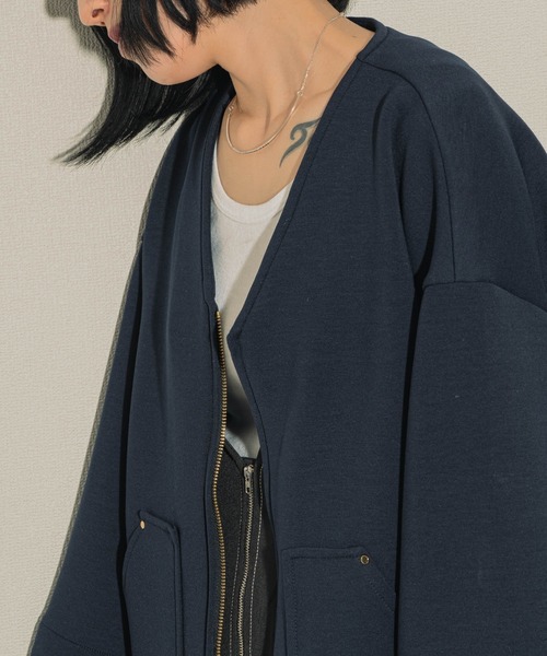 ottilie（オティーリエ）の「ottilie ダンボールコクーンジャケット（ノーカラージャケット・レディース・ナチュラル/ネイビー・FREE）」の8枚目の写真