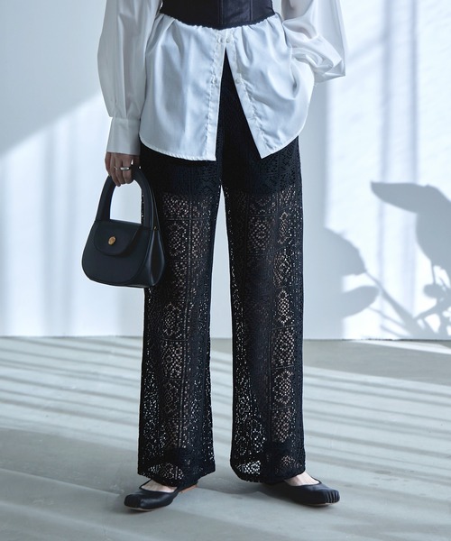 etoll.（エトル）の「クロシェレースイージーワイドパンツ（その他パンツ・レディース・ブラック/ベージュ/オフホワイト・M）」の2枚目の写真