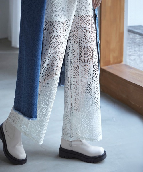 etoll.（エトル）の「クロシェレースイージーワイドパンツ（その他パンツ・レディース・ブラック/ベージュ/オフホワイト・M）」の16枚目の写真