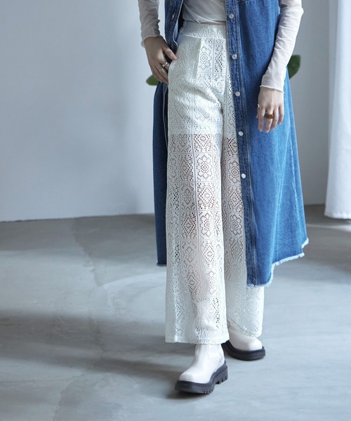 etoll.（エトル）の「クロシェレースイージーワイドパンツ（その他パンツ・レディース・ブラック/ベージュ/オフホワイト・M）」の10枚目の写真