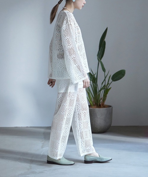 etoll.（エトル）の「クロシェレースイージーワイドパンツ（その他パンツ・レディース・ブラック/ベージュ/オフホワイト・M）」の12枚目の写真