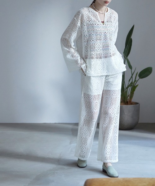 etoll.（エトル）の「クロシェレースイージーワイドパンツ（その他パンツ・レディース・ブラック/ベージュ/オフホワイト・M）」の7枚目の写真