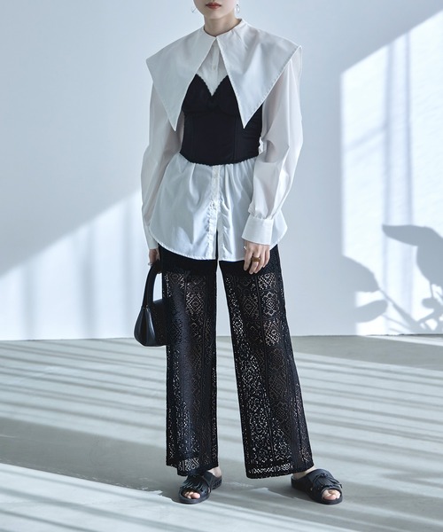 etoll.（エトル）の「クロシェレースイージーワイドパンツ（その他パンツ・レディース・ブラック/ベージュ/オフホワイト・M）」の22枚目の写真