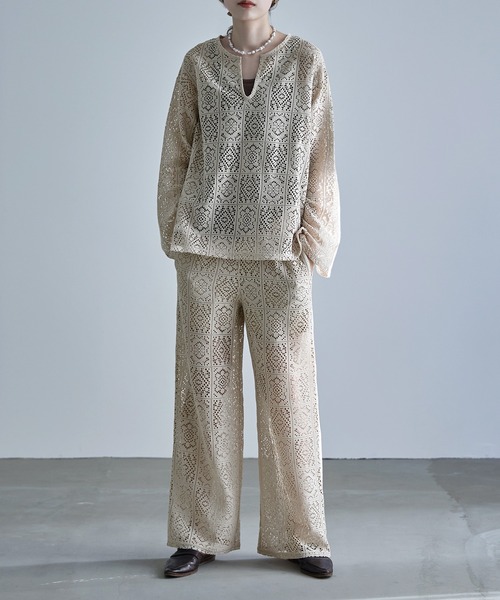 etoll.（エトル）の「クロシェレースイージーワイドパンツ（その他パンツ・レディース・ブラック/ベージュ/オフホワイト・M）」の9枚目の写真