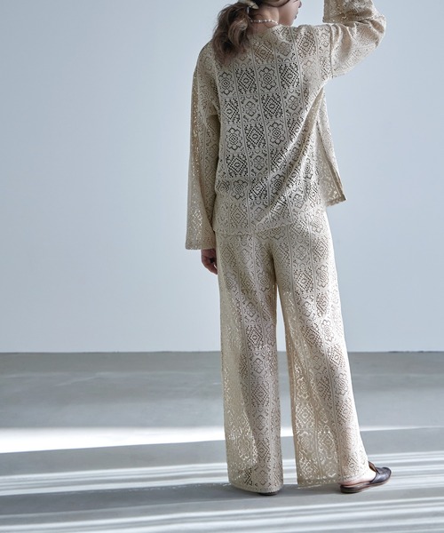 etoll.（エトル）の「クロシェレースイージーワイドパンツ（その他パンツ・レディース・ブラック/ベージュ/オフホワイト・M）」の4枚目の写真