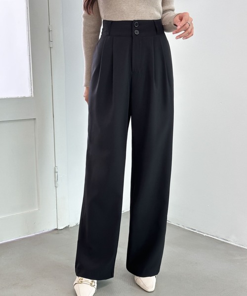ABITOKYO（アビトーキョー）の「ハイウエストダブルタックセミワイドパンツ（スラックス・レディース・チャコールグレー/ブラック/ブラウン/ベージュ・S/M/L）」の9枚目の写真
