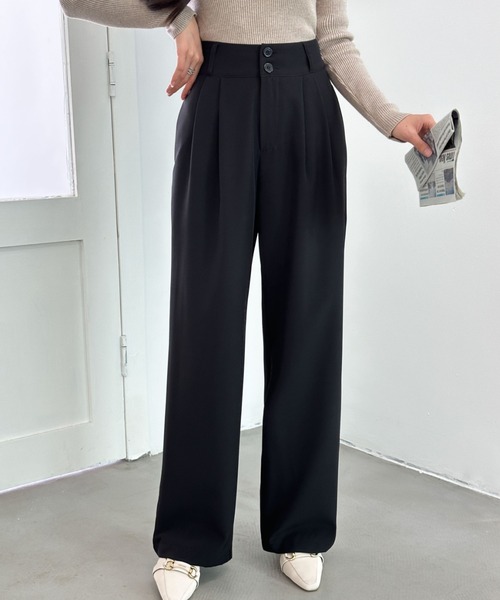 ABITOKYO（アビトーキョー）の「ハイウエストダブルタックセミワイドパンツ（スラックス・レディース・チャコールグレー/ブラック/ブラウン/ベージュ・S/M/L）」の6枚目の写真