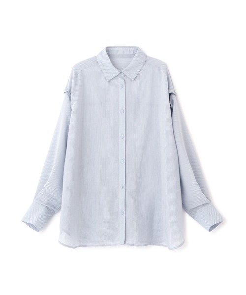 FREE'S MART（フリーズマート）の「◆肩スリットシアービッグシャツ（シャツ/ブラウス・レディース・ブルー/ホワイト/グリーン/ホワイト系その他/パープル・SMALL/MEDIUM）」の5枚目の写真