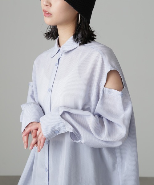 FREE'S MART（フリーズマート）の「◆肩スリットシアービッグシャツ（シャツ/ブラウス・レディース・ブルー/ホワイト/グリーン/ホワイト系その他/パープル・SMALL/MEDIUM）」の10枚目の写真