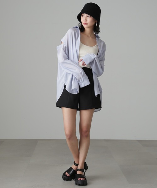 FREE'S MART（フリーズマート）の「◆肩スリットシアービッグシャツ（シャツ/ブラウス・レディース・ブルー/ホワイト/グリーン/ホワイト系その他/パープル・SMALL/MEDIUM）」の14枚目の写真