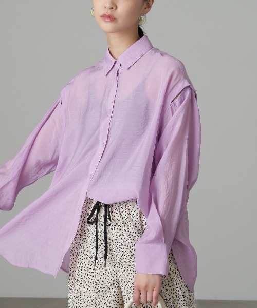 FREE'S MART（フリーズマート）の「◆肩スリットシアービッグシャツ（シャツ/ブラウス・レディース・ブルー/ホワイト/グリーン/ホワイト系その他/パープル・SMALL/MEDIUM）」の20枚目の写真