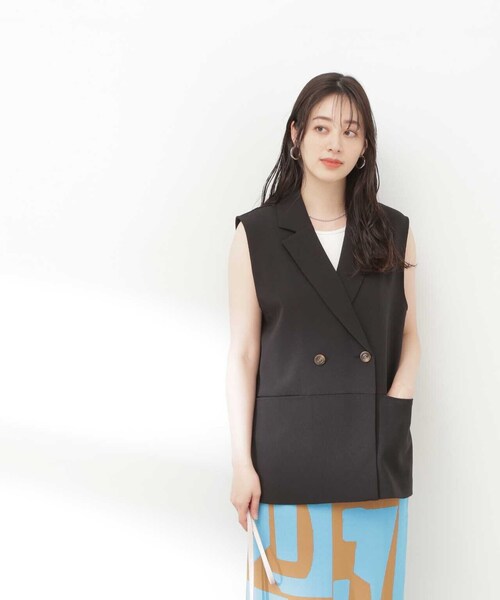 N.（N. Natural Beauty Basic）（エヌエヌナチュラルビューティーベーシック）の「◆ドライタッチジレジャケット（ベスト・レディース・ベージュ/ブラック・MEDIUM）」の4枚目の写真