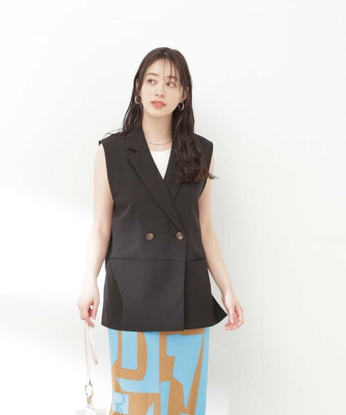 N.（N. Natural Beauty Basic）（エヌエヌナチュラルビューティーベーシック）の「◆ドライタッチジレジャケット（ベスト・レディース・ベージュ/ブラック・MEDIUM）」の9枚目の写真