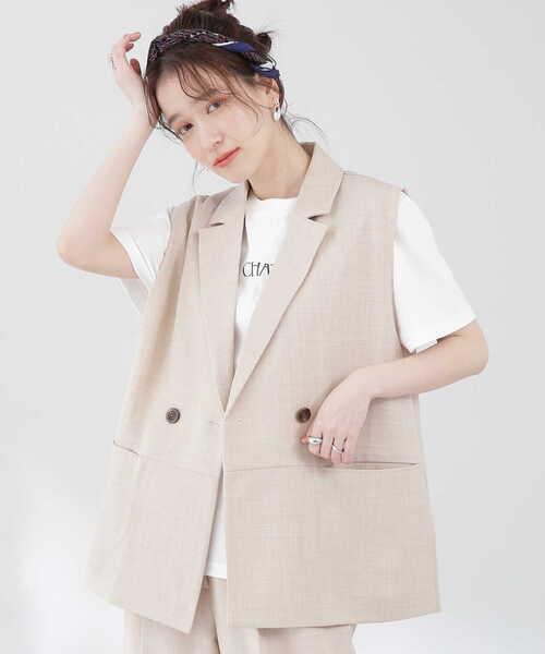 N.（N. Natural Beauty Basic）（エヌエヌナチュラルビューティーベーシック）の「◆ドライタッチジレジャケット（ベスト・レディース・ベージュ/ブラック・MEDIUM）」の20枚目の写真