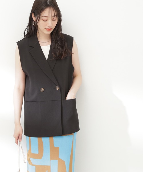 N.（N. Natural Beauty Basic）（エヌエヌナチュラルビューティーベーシック）の「◆ドライタッチジレジャケット（ベスト・レディース・ベージュ/ブラック・MEDIUM）」の2枚目の写真