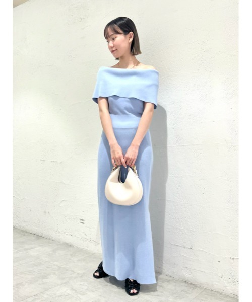 スナイデル ニットロングワンピース 長袖 オフショル【ONE】リブ編み kc3 SNIDEL（スナイデル）の「オフショルロングニットワンピース