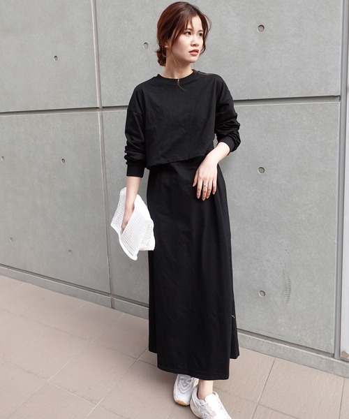 CORNERS（コーナーズ）の「ショートトップス＆キャミワンピセット（ワンピース・レディース・ダークブラック/ブラック/ネイビー/パープル/ブラウン・M/L）」の14枚目の写真