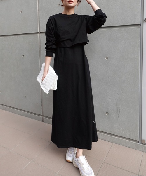CORNERS（コーナーズ）の「ショートトップス＆キャミワンピセット（ワンピース・レディース・ダークブラック/ブラック/ネイビー/パープル/ブラウン・M/L）」の8枚目の写真