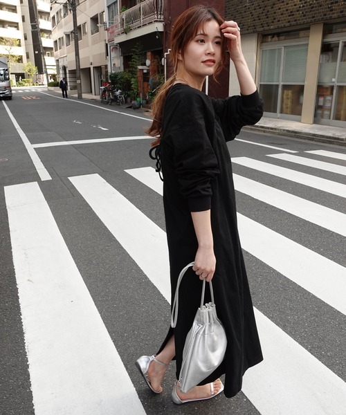 CORNERS（コーナーズ）の「ショートトップス＆キャミワンピセット（ワンピース・レディース・ダークブラック/ブラック/ネイビー/パープル/ブラウン・M/L）」の15枚目の写真