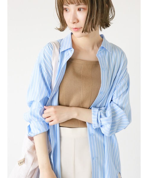 Samansa Mos2 blue（サマンサモスモスブルー）の「【接触冷感】マルチスタイルシャツ（シャツ/ブラウス・レディース・ブラック/ネイビー/オフホワイト/サックスブルー/イエロー/グリーン/チャコール・MEDIUM/LARGE）」の6枚目の写真