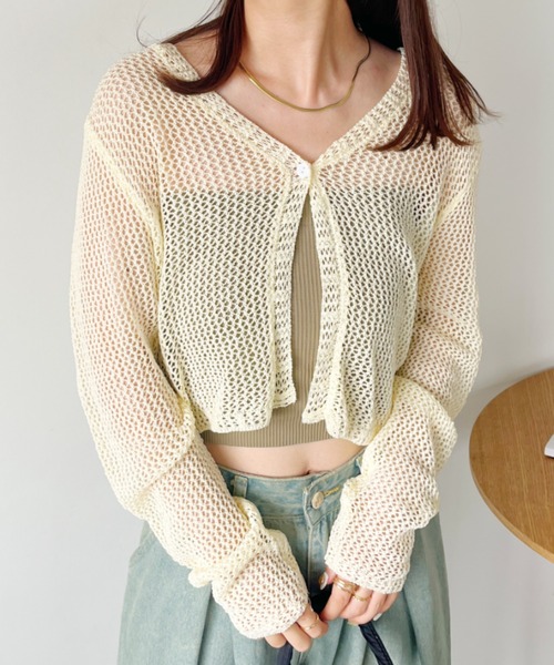 CLEA（クレア）の「メッシュシアー ショート丈カーディガン（カーディガン/ボレロ・レディース・ホワイト/ピンク/アイボリー/ブラック/ブルー・FREE）」の3枚目の写真