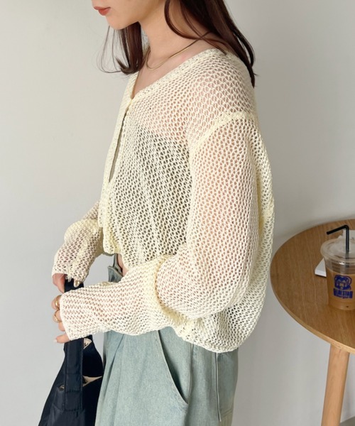 CLEA（クレア）の「メッシュシアー ショート丈カーディガン（カーディガン/ボレロ・レディース・ホワイト/ピンク/アイボリー/ブラック/ブルー・FREE）」の13枚目の写真