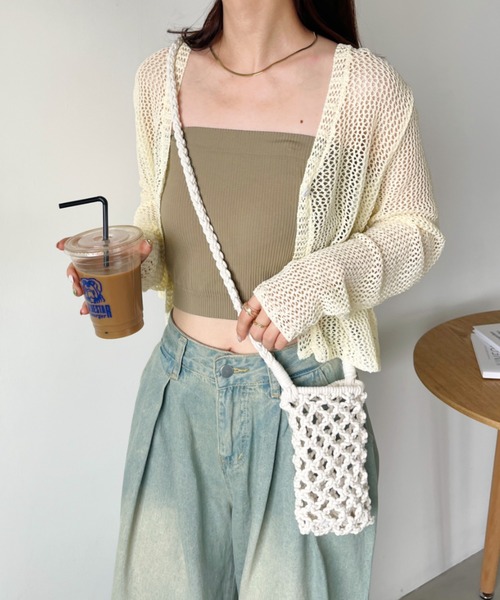 CLEA（クレア）の「メッシュシアー ショート丈カーディガン（カーディガン/ボレロ・レディース・ホワイト/ピンク/アイボリー/ブラック/ブルー・FREE）」の19枚目の写真
