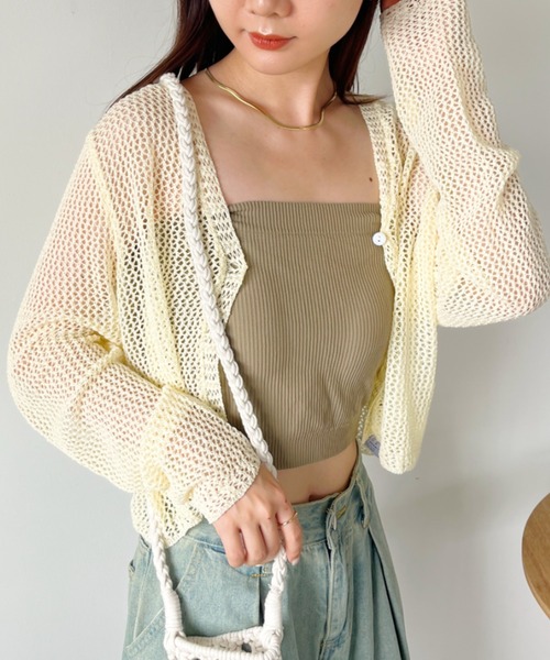 CLEA（クレア）の「メッシュシアー ショート丈カーディガン（カーディガン/ボレロ・レディース・ホワイト/ピンク/アイボリー/ブラック/ブルー・FREE）」の14枚目の写真