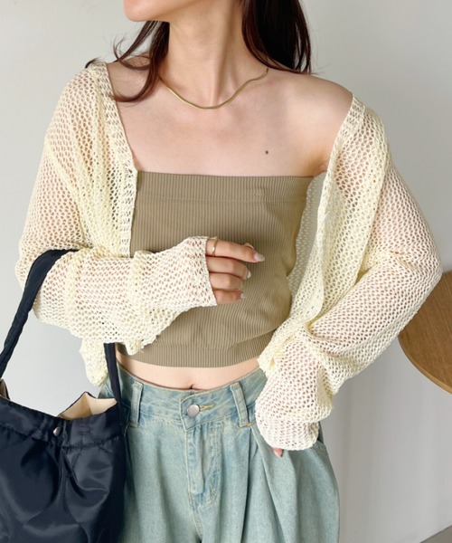 CLEA（クレア）の「メッシュシアー ショート丈カーディガン（カーディガン/ボレロ・レディース・ホワイト/ピンク/アイボリー/ブラック/ブルー・FREE）」の15枚目の写真