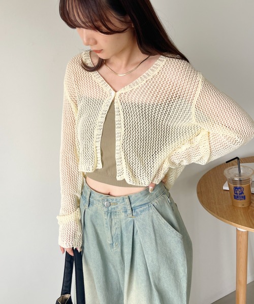 CLEA（クレア）の「メッシュシアー ショート丈カーディガン（カーディガン/ボレロ・レディース・ホワイト/ピンク/アイボリー/ブラック/ブルー・FREE）」の20枚目の写真