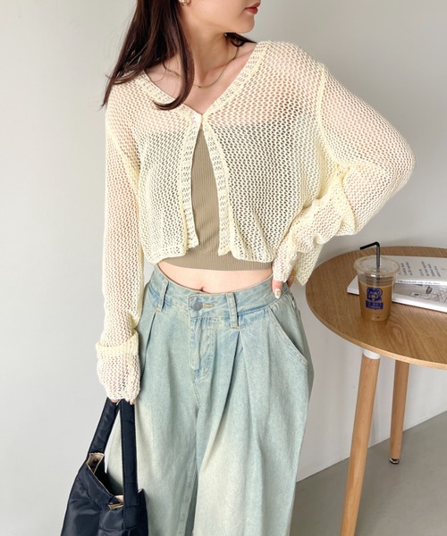 CLEA（クレア）の「メッシュシアー ショート丈カーディガン（カーディガン/ボレロ・レディース・ホワイト/ピンク/アイボリー/ブラック/ブルー・FREE）」の21枚目の写真