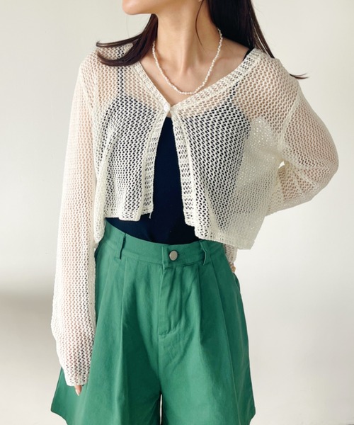 CLEA（クレア）の「メッシュシアー ショート丈カーディガン（カーディガン/ボレロ・レディース・ホワイト/ピンク/アイボリー/ブラック/ブルー・FREE）」の7枚目の写真