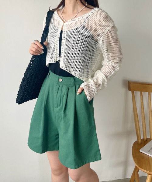 CLEA（クレア）の「メッシュシアー ショート丈カーディガン（カーディガン/ボレロ・レディース・ホワイト/ピンク/アイボリー/ブラック/ブルー・FREE）」の12枚目の写真