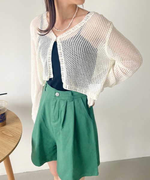 CLEA（クレア）の「メッシュシアー ショート丈カーディガン（カーディガン/ボレロ・レディース・ホワイト/ピンク/アイボリー/ブラック/ブルー・FREE）」の9枚目の写真