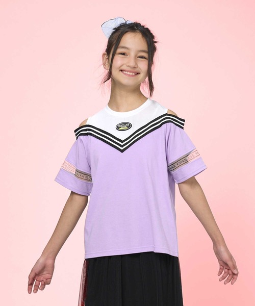 VIVIAN BLUE（ビビアンブルー）の「【VIVIAN BLUE】フェイクレイヤード肩あきＴ（Tシャツ/カットソー・キッズ・パープル/ブルー・120/150/130/140）」の2枚目の写真