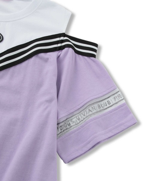 VIVIAN BLUE（ビビアンブルー）の「【VIVIAN BLUE】フェイクレイヤード肩あきＴ（Tシャツ/カットソー・キッズ・パープル/ブルー・120/150/130/140）」の3枚目の写真