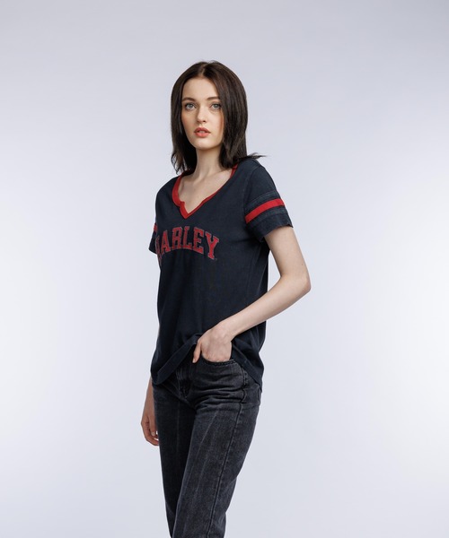 Harley-Davidson（ハーレーダビッドソン）の「アメリカンノッチネックTシャツ（Tシャツ/カットソー・レディース・ブラック・SMALL/MEDIUM/LARGE/X-LARGE/X-SMALL）」の6枚目の写真
