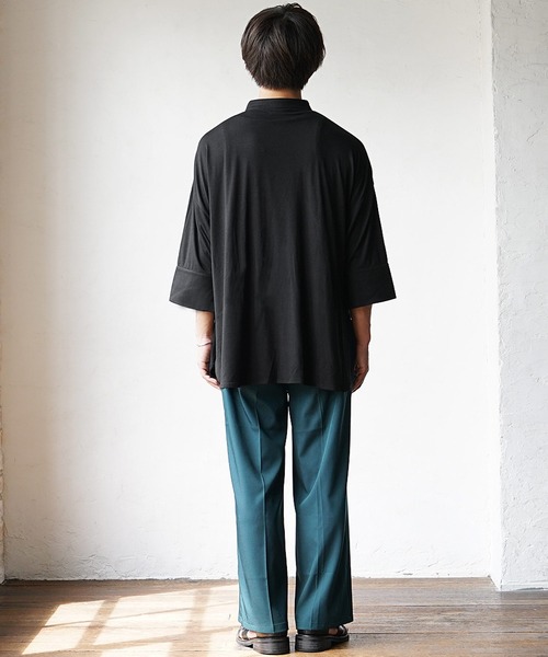 MinoriTY(マイノリティ)の「【MinoriTY】カシュクールプルオーバー半袖カットソーシャツ ノーカラーシャツ 七分袖 メンズ 夏服 秋服 Tシャツ プルオーバー(Tシャツ/カットソー・メンズ・ブラック/ブルー/カーキ・L/M/S)」の21枚目の写真