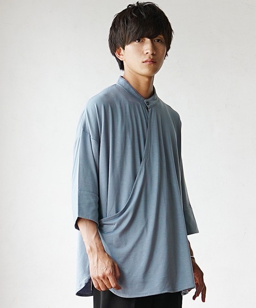 MinoriTY(マイノリティ)の「【MinoriTY】カシュクールプルオーバー半袖カットソーシャツ ノーカラーシャツ 七分袖 メンズ 夏服 秋服 Tシャツ プルオーバー(Tシャツ/カットソー・メンズ・ブラック/ブルー/カーキ・L/M/S)」の10枚目の写真