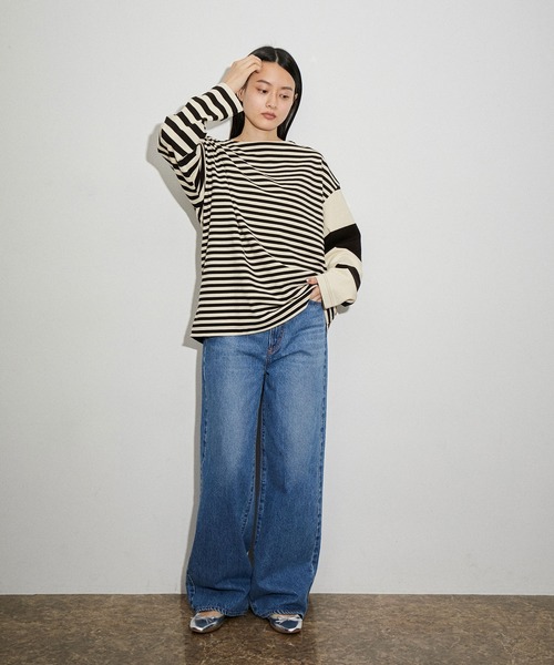 ADAM ET ROPE'（アダムエロペ）の「【G.F.G.S. for ADAM ET ROPE'】別注ボートネックボーダー（Tシャツ/カットソー・レディース・ブラック/ダークグリーン/ワイン・FREE）」の5枚目の写真