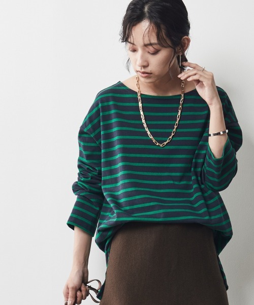 CHIC STYLE（シックスタイル）の「＜大きいサイズ＞綿100％ボーダーボートネックカットソープルオーバー シックスタイル（Tシャツ/カットソー・レディース・ホワイト系/ネイビー系・L/LL/3L/5L/4L）」の11枚目の写真