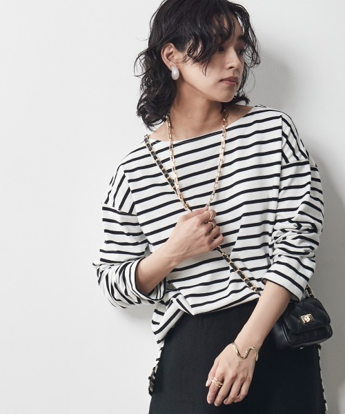 CHIC STYLE（シックスタイル）の「＜大きいサイズ＞綿100％ボーダーボートネックカットソープルオーバー シックスタイル（Tシャツ/カットソー・レディース・ホワイト系/ネイビー系・L/LL/3L/5L/4L）」の12枚目の写真