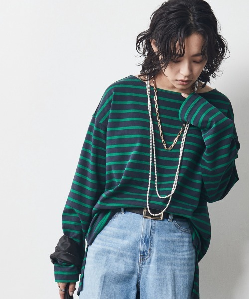CHIC STYLE（シックスタイル）の「＜大きいサイズ＞綿100％ボーダーボートネックカットソープルオーバー シックスタイル（Tシャツ/カットソー・レディース・ホワイト系/ネイビー系・L/LL/3L/5L/4L）」の10枚目の写真