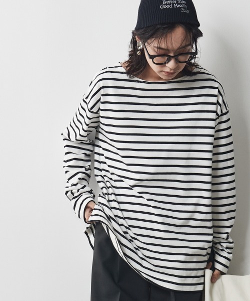 CHIC STYLE（シックスタイル）の「＜大きいサイズ＞綿100％ボーダーボートネックカットソープルオーバー シックスタイル（Tシャツ/カットソー・レディース・ホワイト系/ネイビー系・L/LL/3L/5L/4L）」の13枚目の写真